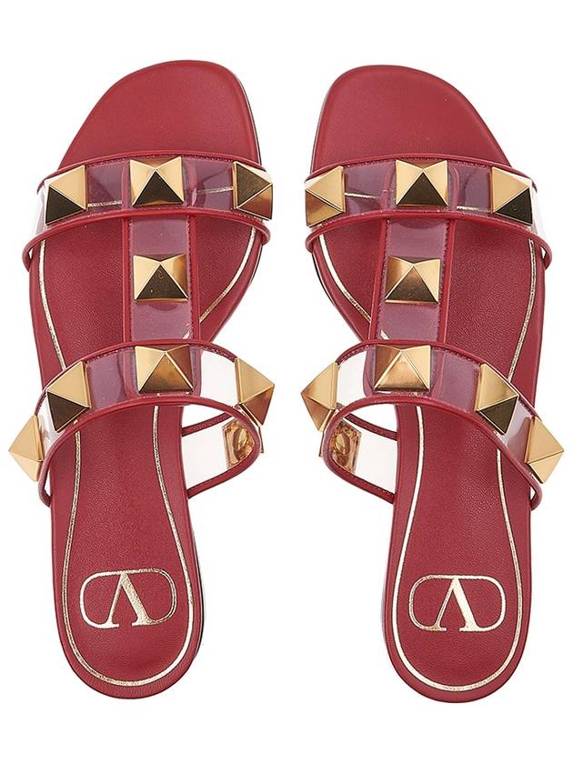 Roman Studded Leather Slippers Red - VALENTINO - BALAAN 7