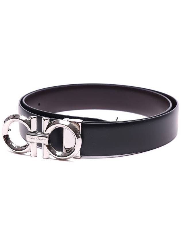 Gancini Buckle Reversible Leather Belt Black - SALVATORE FERRAGAMO - BALAAN 4