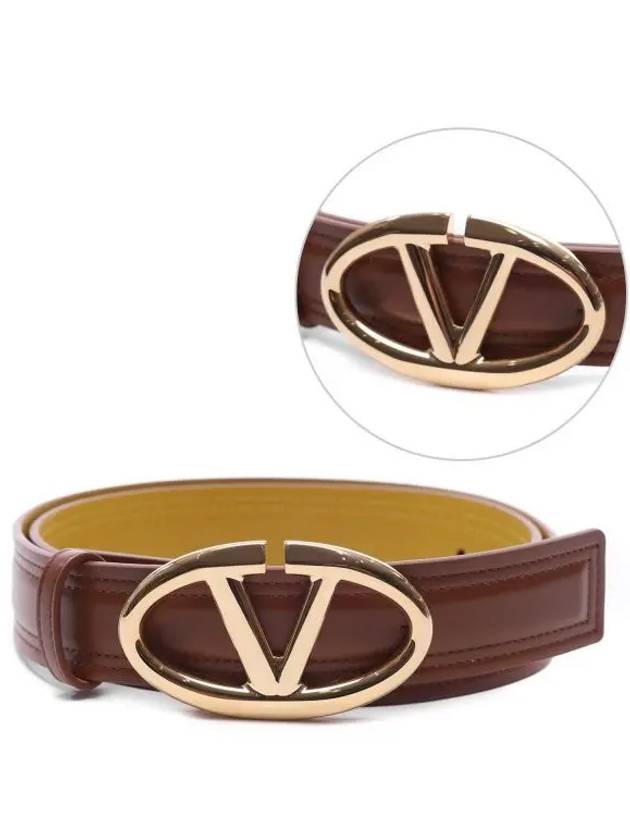 V Logo Reversible Signature Leather Belt Brown - VALENTINO - BALAAN 2