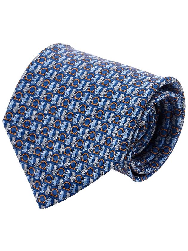 Bear Logo Print Silk Tie Marine - SALVATORE FERRAGAMO - BALAAN 10