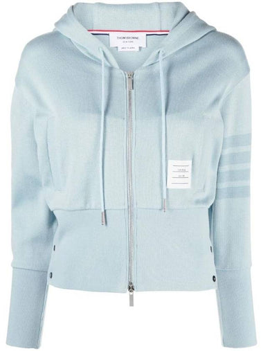 Double Face Knit 4 Bar Zip Up Hoodie Light Blue - THOM BROWNE - BALAAN 1