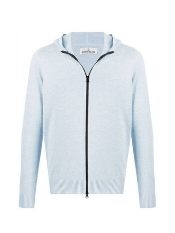 Men's Logo Knit Zip Up Hoodie Sky Blue - STONE ISLAND - BALAAN 1