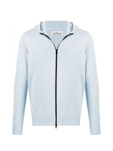 Men's Logo Knit Zip Up Hoodie Sky Blue - STONE ISLAND - BALAAN 1