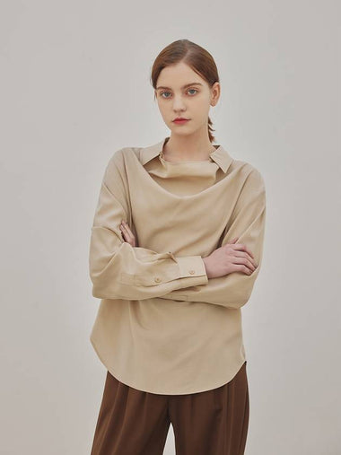 Alina Drape Collar Blouse Beige - ARIFF - BALAAN 1