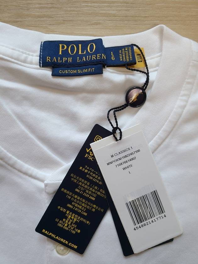 Custom slim fit white henley neck long sleeve tshirt - POLO RALPH LAUREN - BALAAN 5