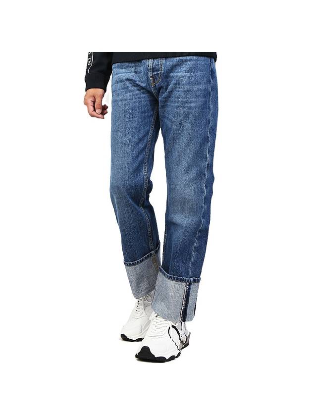 Men's Roll-Up Cotton Straight Jeans Blue - VALENTINO - BALAAN 1