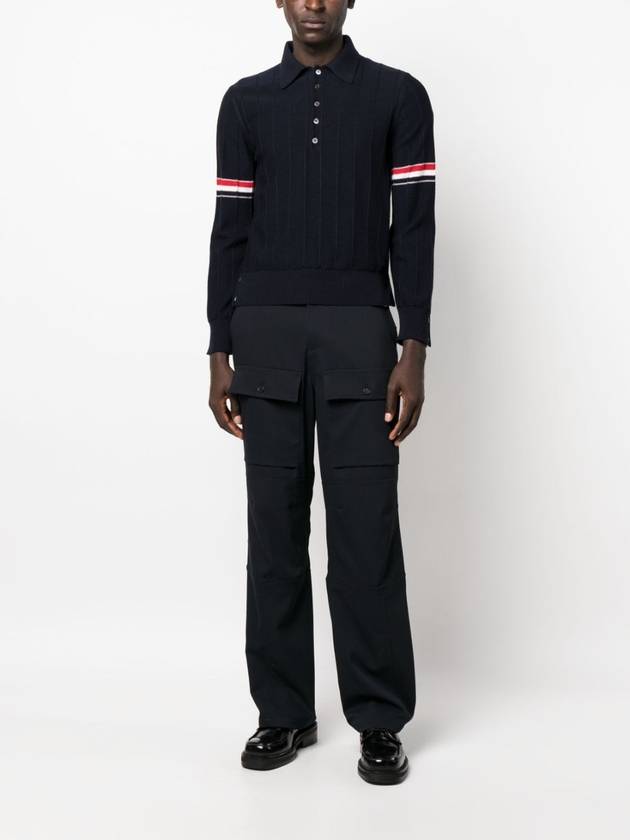 Striped Virgin Wool Long Sleeve Polo Shirt Navy - THOM BROWNE - BALAAN 3