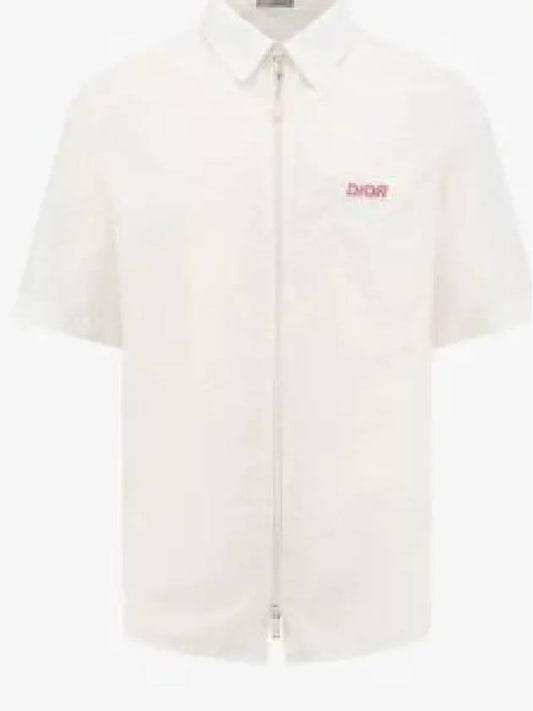 Embroidered Logo Patch Zipper Short Sleeve Shirt White - DIOR - BALAAN 2