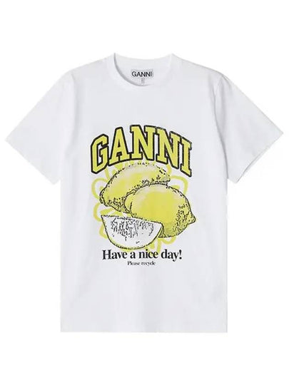 Relaxed Lemon T-Shirt Bright White - GANNI - BALAAN 2