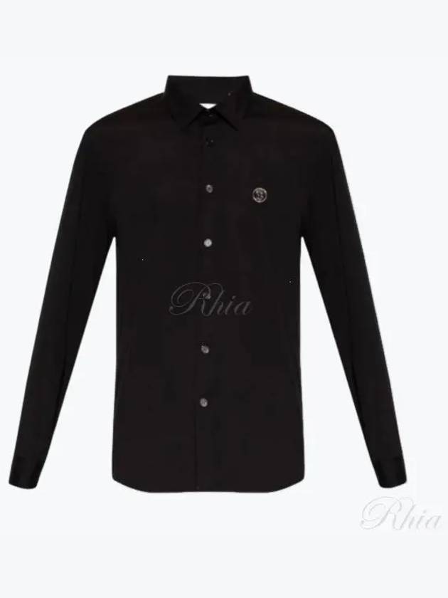 Monogram Motif Stretch Cotton Blend Long Sleeve Shirt Black - BURBERRY - BALAAN 2