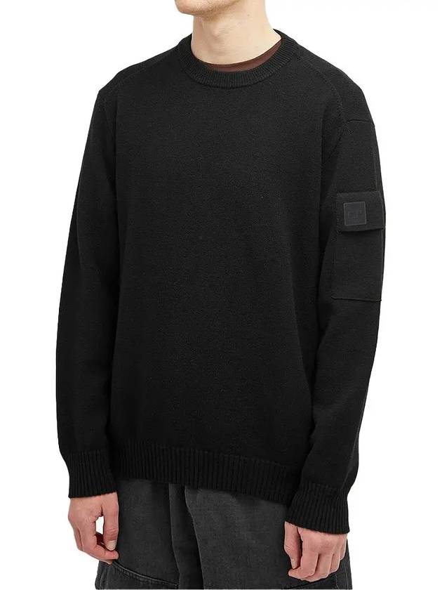 Merino Wool Crew Neck Knit Top Black - CP COMPANY - BALAAN 2