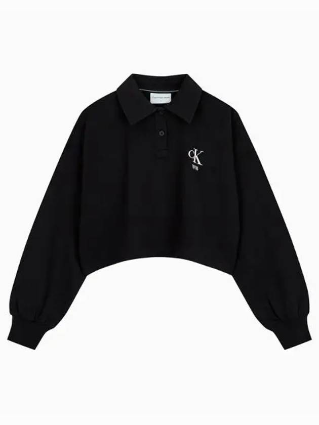 JEANS Women s Black Varsity Polo Neck Pullover Sweatshirt J222301 BEH - CALVIN KLEIN - BALAAN 1