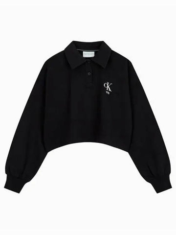 JEANS Women s Black Varsity Polo Neck Pullover Sweatshirt J222301 BEH - CALVIN KLEIN - BALAAN 1