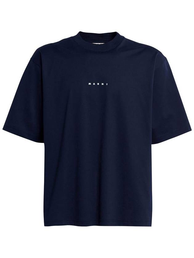 Logo Cotton Short Sleeve T-Shirt Navy - MARNI - BALAAN 2