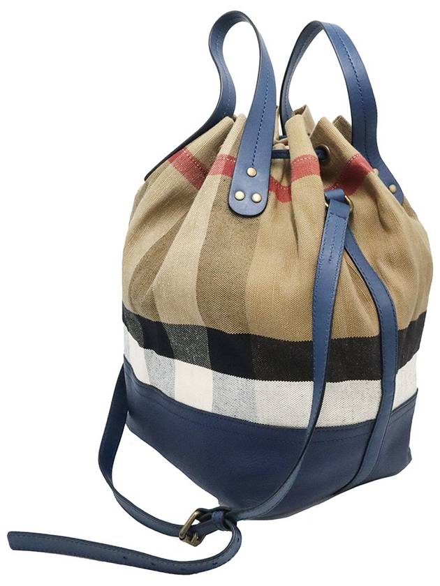 Burberry 40533241 House Check Canvas Brilliant Navy Heston Medium Bucket Bag 2WAY - BURBERRY - BALAAN 5