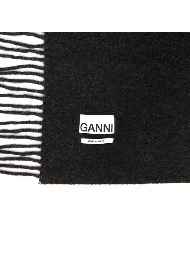 Logo Fringe Muffler Black - GANNI - BALAAN 9