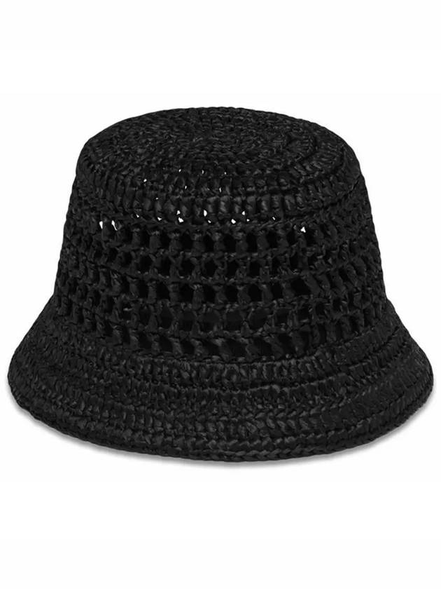 Embroidered Logo Raffia Bucket Hat Black - PRADA - BALAAN 4