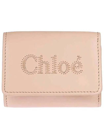 Embroidered Logo Leather Half Wallet Pink - CHLOE - BALAAN 2