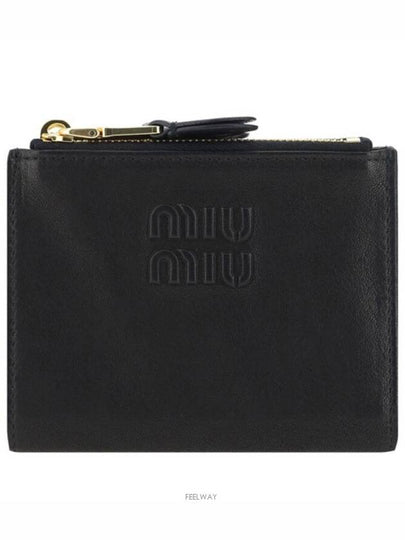 Logo Detail Napa Leather Half Wallet Black - MIU MIU - BALAAN 2