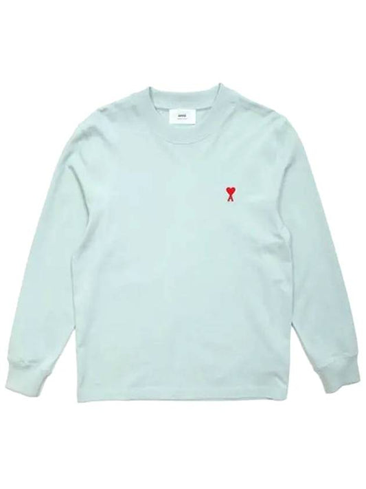 Small Heart Logo Long Sleeve T-Shirt Pale Green - AMI - BALAAN 1
