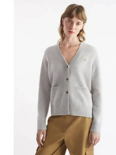 Women s Fox Patch Boxy Loose Spring Fall Cardigan Light Gray Melange Domestic Product GM0024072287402 - MAISON KITSUNE - BALAAN 1