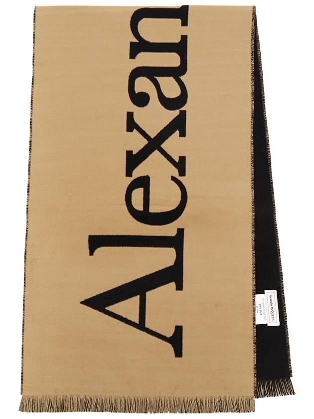 Oversized Logo Intarsia Muffler Beige Black - ALEXANDER MCQUEEN - BALAAN 2