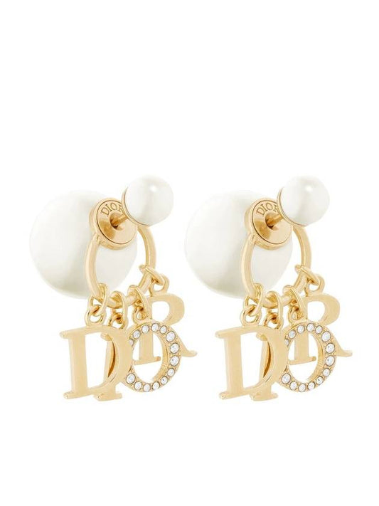 Tribales White Resin Pearls Crystals Earrings Gold - DIOR - BALAAN 1