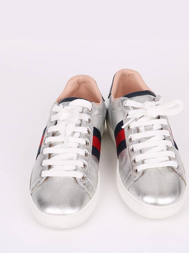 Metallic Silver Three Stripes 36 Women s Sneakers 387993 - GUCCI - BALAAN 3