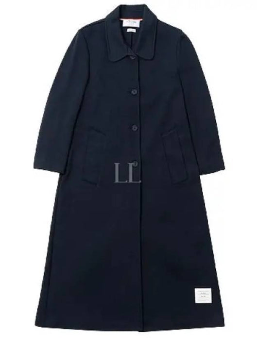 Women's Double Face Tech Round Collar Cotton Overcoat Navy - THOM BROWNE - BALAAN 2