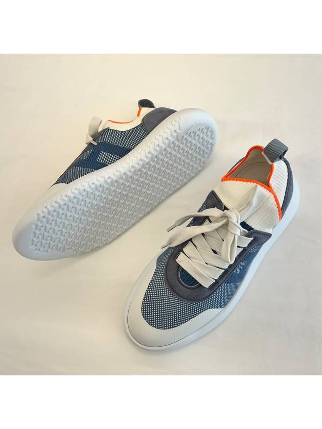 Crew Knit Suede Goatskin Low Top Sneakers Blue - HERMES - BALAAN 4