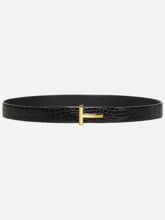 Men s Crocodile Leather Gold T Buckle Belt 3CM TB224 ECY001G 1N001 - TOM FORD - BALAAN 2