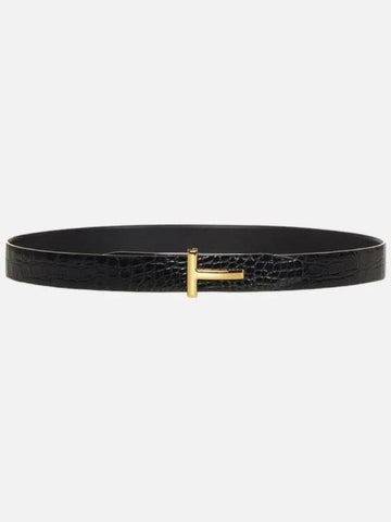 Men s Crocodile Leather Gold T Buckle Belt 3CM TB224 ECY001G 1N001 - TOM FORD - BALAAN 1