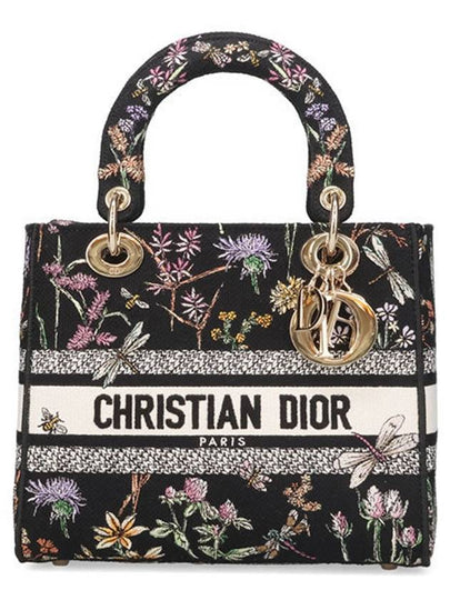 Lady D-Lite Herbarium Embroidery Medium Tote Bag Black - DIOR - BALAAN 2