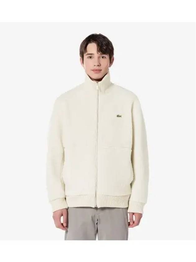 Men s Wide Ribbed Collar Fleece Jacket Cream - LACOSTE - BALAAN 1