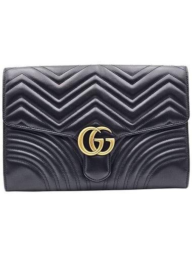 Gucci 498079 Black Matelasse Chevron Leather GG Marmont Gold Clutch - GUCCI - BALAAN 1