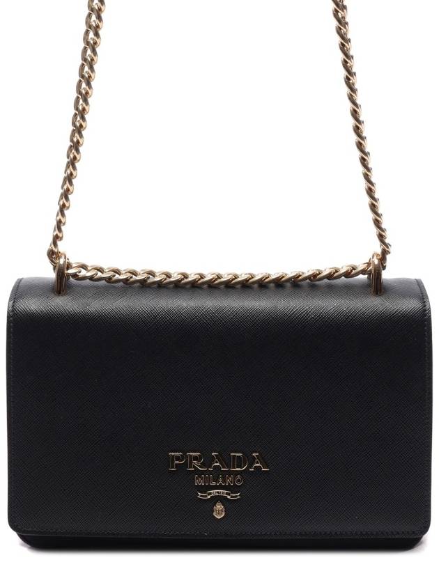 Saffiano Pocono Chain Shoulder Bag Black Gold - PRADA - BALAAN 3