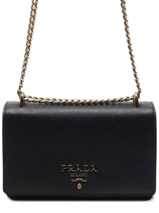 Saffiano Pocono Chain Shoulder Bag Black Gold - PRADA - BALAAN 2