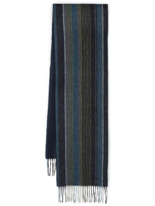 Striped Pattern Lambswool Scarf Petrol Green - PAUL SMITH - BALAAN 1