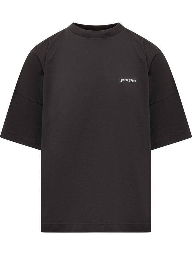 Embroidered Logo Over Short Sleeve T-Shirt Black - PALM ANGELS - BALAAN 2