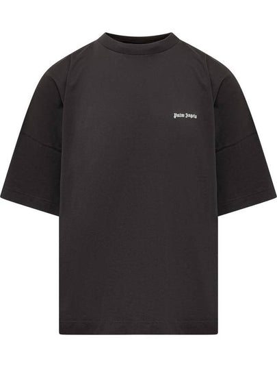 Embroidered Logo Over Short Sleeve T-Shirt Black - PALM ANGELS - BALAAN 2