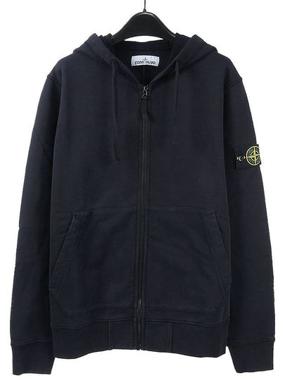 Men's Wappen Patch Fleece Zip Up Hoodie Navy - STONE ISLAND - BALAAN 2