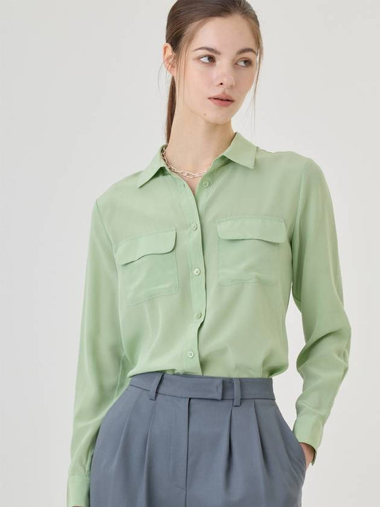 Premium Silk Long Sleeve Shirt Apple Green - RS9SEOUL - BALAAN 1