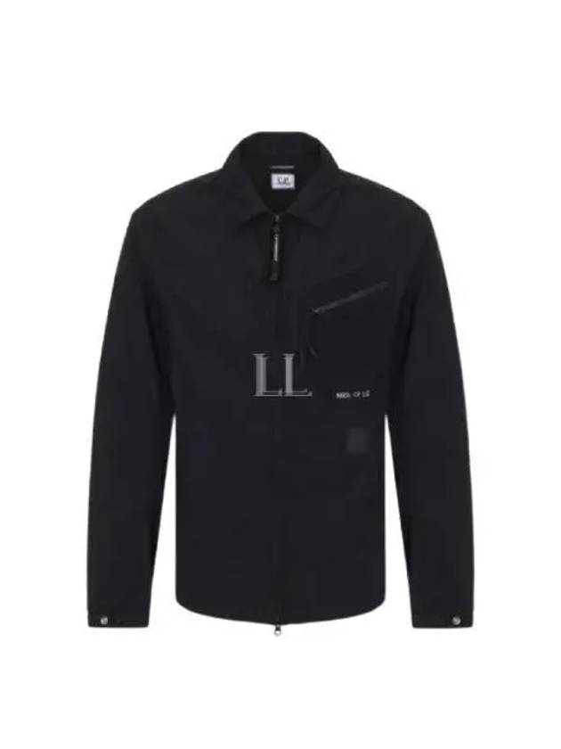 Flatt Nylon Logo Patch Zip Up Long Sleeve Shirt Black - CP COMPANY - BALAAN 2