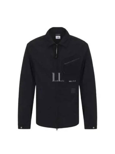 Flatt Nylon Logo Patch Zip Up Long Sleeve Shirt Black - CP COMPANY - BALAAN 2