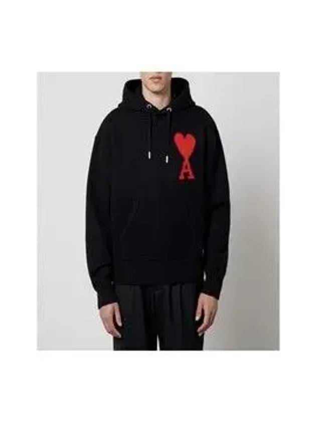 Big Heart Logo Wool Hoodie Black - AMI - BALAAN 6