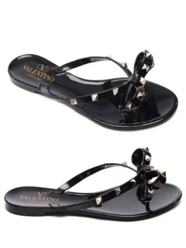 Rubber Rockstud Flip Flops Black - VALENTINO - BALAAN 2