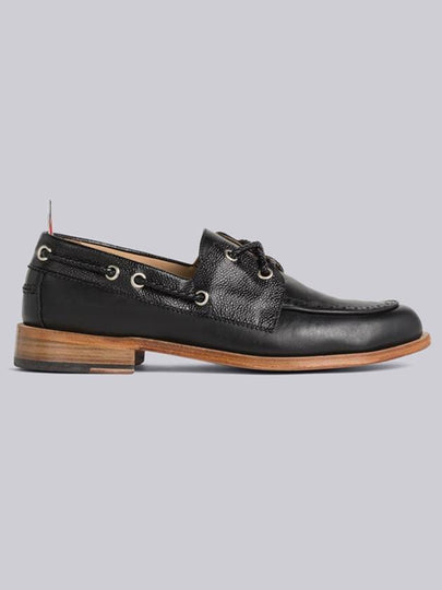 Men's Vitello Calf Leather Boat Shoes Black - THOM BROWNE - BALAAN 2