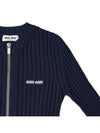 Women's Logo Knit Full Zip Up Cardigan Navy - MIU MIU - BALAAN 5