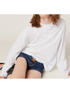 Logo Embroidered Cotton Long Sleeve T-shirt White - MIU MIU - BALAAN 3