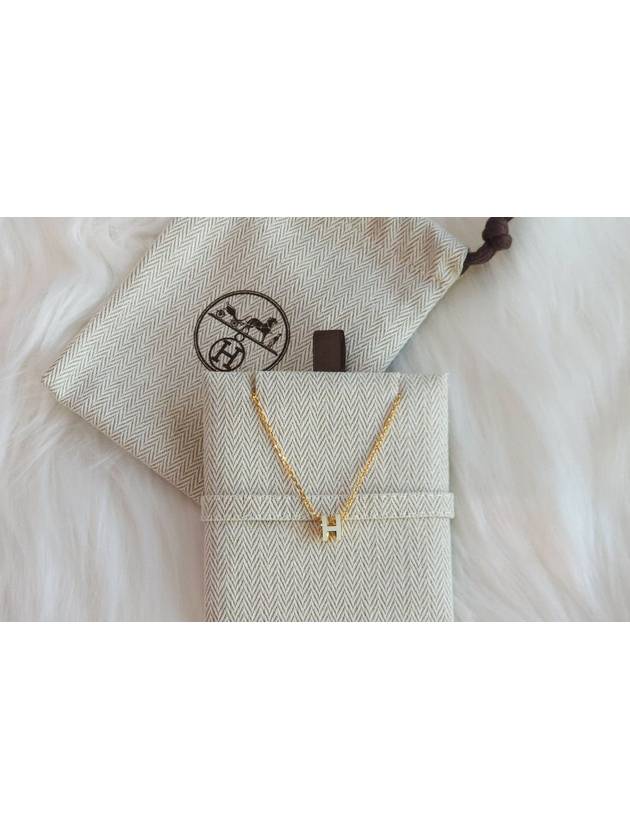 Mini Pop H Pendant Necklace Gold Blanc White - HERMES - BALAAN 3